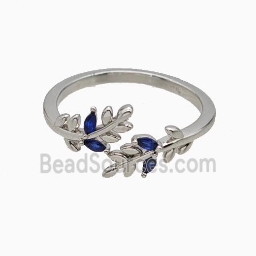 Copper Leaf Rings Pave Zirconia Platinum Plated