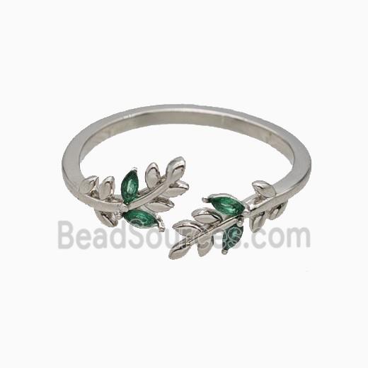 Copper Leaf Rings Pave Zirconia Platinum Plated