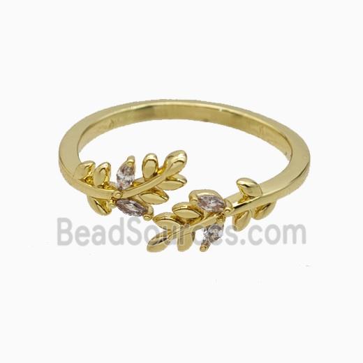 Copper Leaf Rings Pave Zirconia Gold Plated