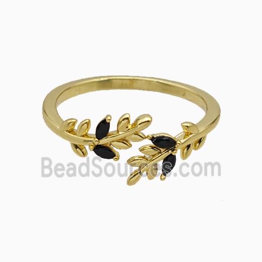 Copper Leaf Rings Pave Zirconia Gold Plated
