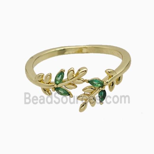 Copper Leaf Rings Pave Zirconia Gold Plated