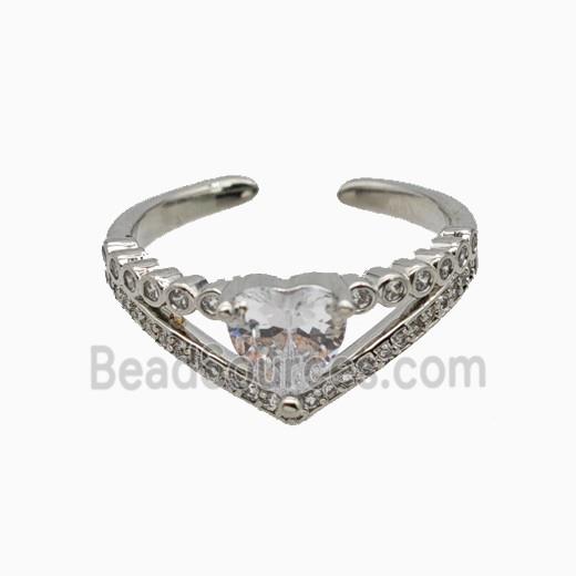 Copper Heart Rings Pave Zirconia Crystal Glass Platinum Plated