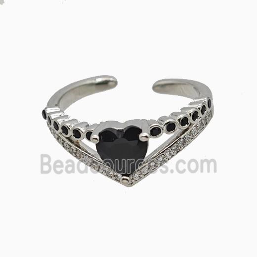 Copper Heart Rings Pave Zirconia Crystal Glass Platinum Plated