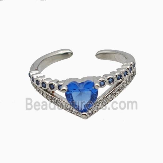 Copper Heart Rings Pave Zirconia Crystal Glass Platinum Plated