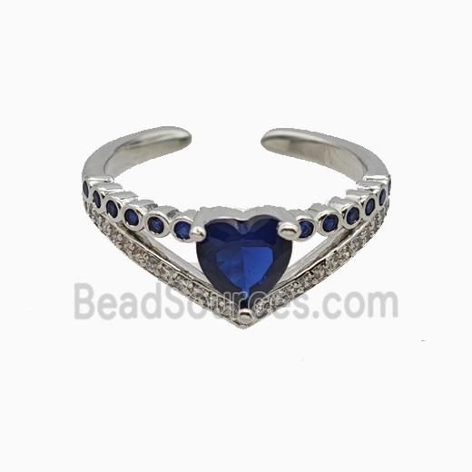 Copper Heart Rings Pave Zirconia Crystal Glass Platinum Plated