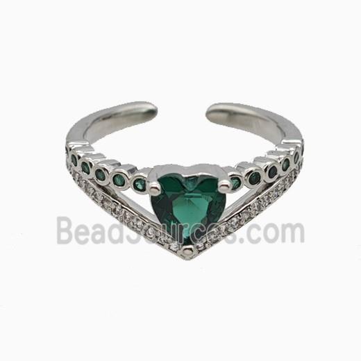 Copper Heart Rings Pave Zirconia Crystal Glass Platinum Plated