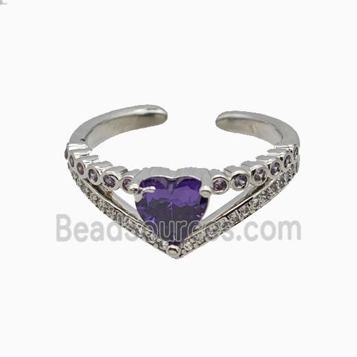 Copper Heart Rings Pave Zirconia Crystal Glass Platinum Plated