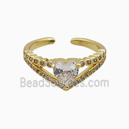 Copper Heart Rings Pave Zirconia Crystal Glass Gold Plated