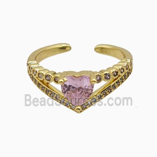Copper Heart Rings Pave Zirconia Crystal Glass Gold Plated