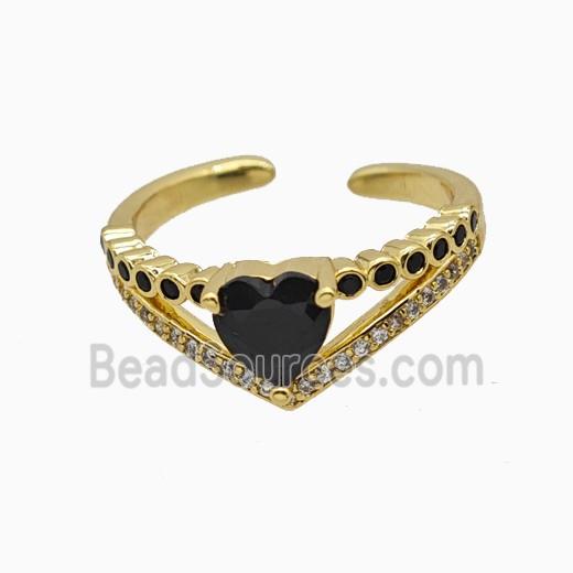 Copper Heart Rings Pave Zirconia Crystal Glass Gold Plated
