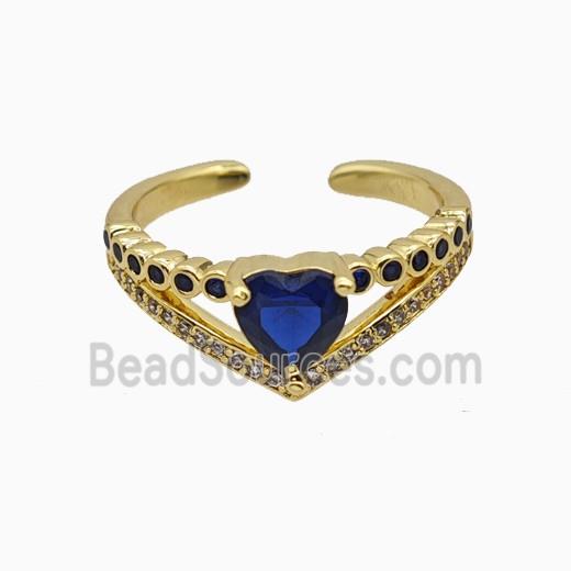 Copper Heart Rings Pave Zirconia Crystal Glass Gold Plated