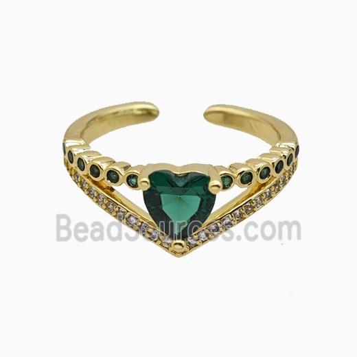 Copper Heart Rings Pave Zirconia Crystal Glass Gold Plated