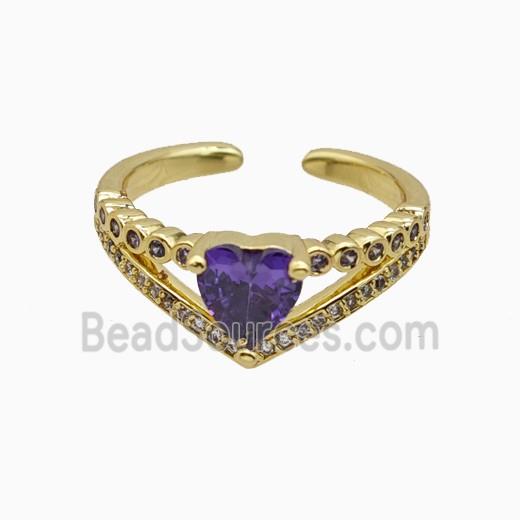 Copper Heart Rings Pave Zirconia Crystal Glass Gold Plated