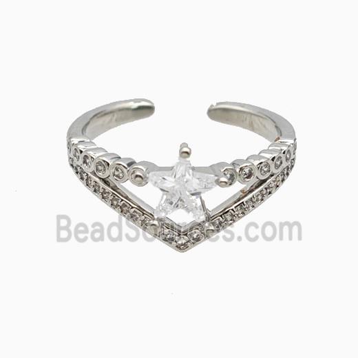 Copper Star Rings Pave Zirconia Crystal Glass Platinum Plated