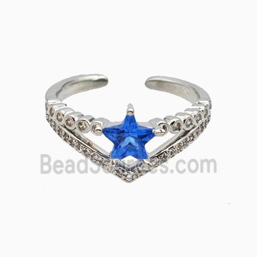Copper Star Rings Pave Zirconia Crystal Glass Platinum Plated