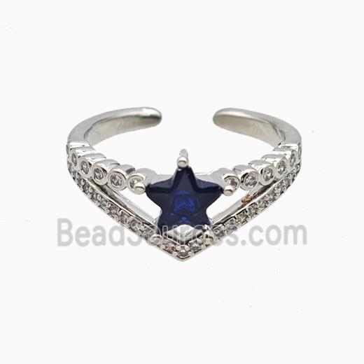Copper Star Rings Pave Zirconia Crystal Glass Platinum Plated
