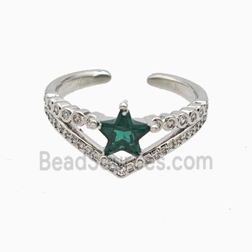 Copper Star Rings Pave Zirconia Crystal Glass Platinum Plated