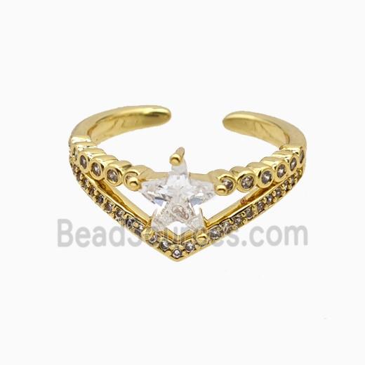 Copper Star Rings Pave Zirconia Crystal Glass Gold Plated