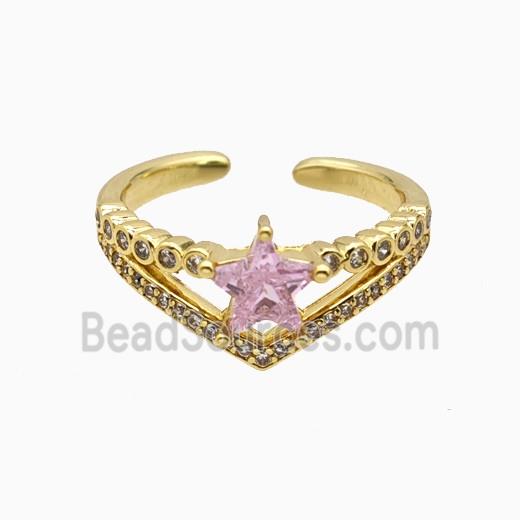 Copper Star Rings Pave Zirconia Crystal Glass Gold Plated