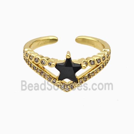 Copper Star Rings Pave Zirconia Crystal Glass Gold Plated