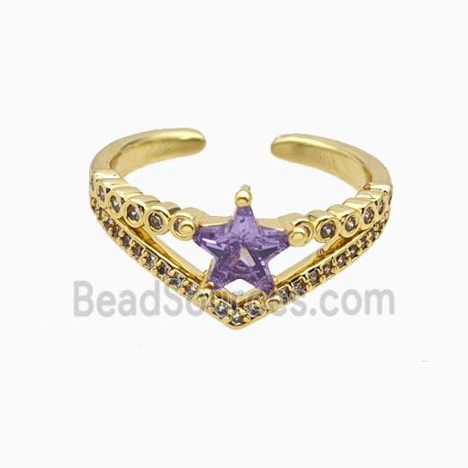 Copper Star Rings Pave Zirconia Crystal Glass Gold Plated