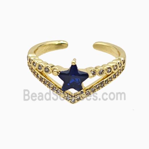 Copper Star Rings Pave Zirconia Crystal Glass Gold Plated