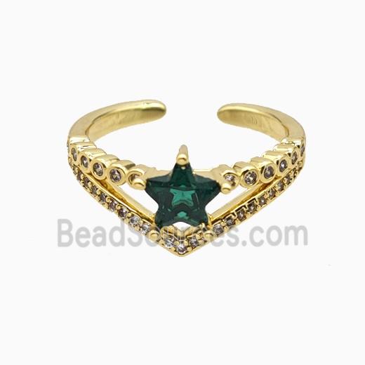 Copper Star Rings Pave Zirconia Crystal Glass Gold Plated
