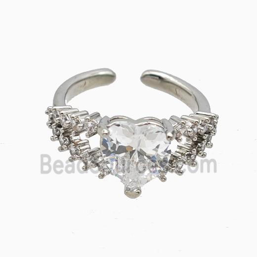 Copper Heart Rings Pave Zirconia Crystal Glass Platinum Plated