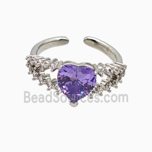 Copper Heart Rings Pave Zirconia Crystal Glass Platinum Plated