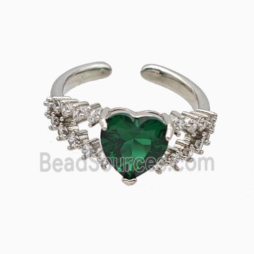 Copper Heart Rings Pave Zirconia Crystal Glass Platinum Plated