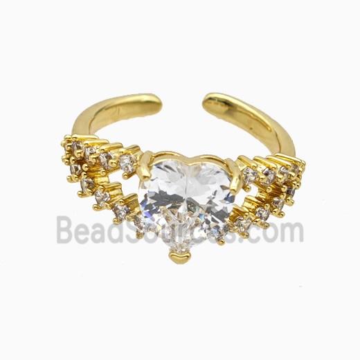 Copper Heart Rings Pave Zirconia Crystal Glass Gold Plated