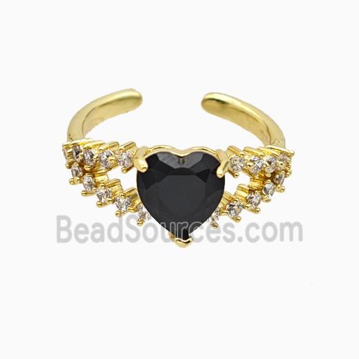Copper Heart Rings Pave Zirconia Crystal Glass Gold Plated