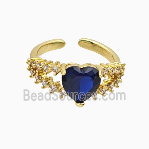 Copper Heart Rings Pave Zirconia Crystal Glass Gold Plated