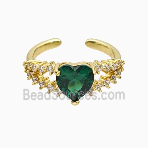 Copper Heart Rings Pave Zirconia Crystal Glass Gold Plated