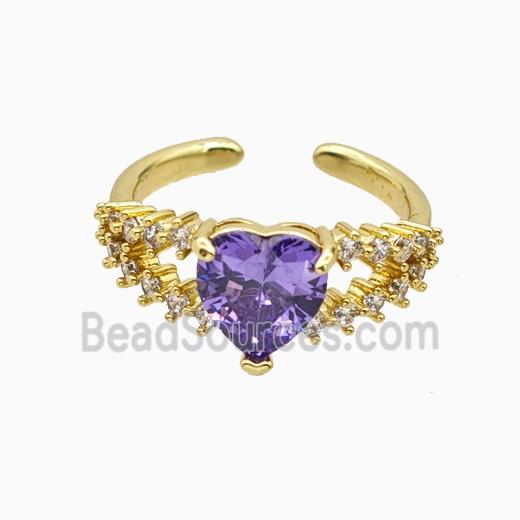 Copper Heart Rings Pave Zirconia Crystal Glass Gold Plated