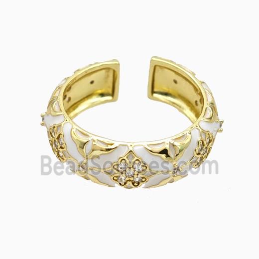 Copper Ring Pave Zirconia White Enamel Gold Plated