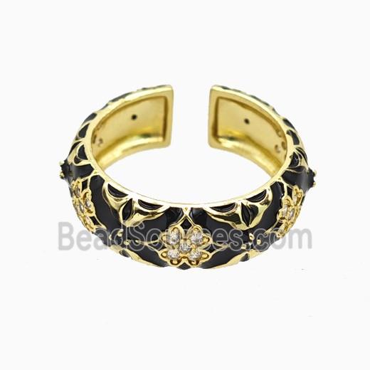 Copper Ring Pave Zirconia Black Enamel Gold Plated
