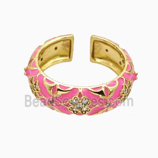 Copper Ring Pave Zirconia Pink Enamel Gold Plated
