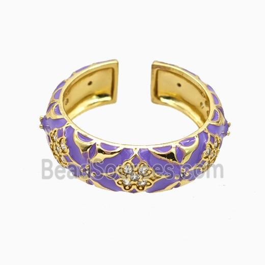 Copper Ring Pave Zirconia Lavender Enamel Gold Plated