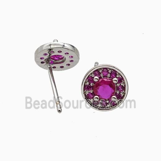 Copper Stud Earrings Pave Zirconia Crystal Glass Platinum Plated