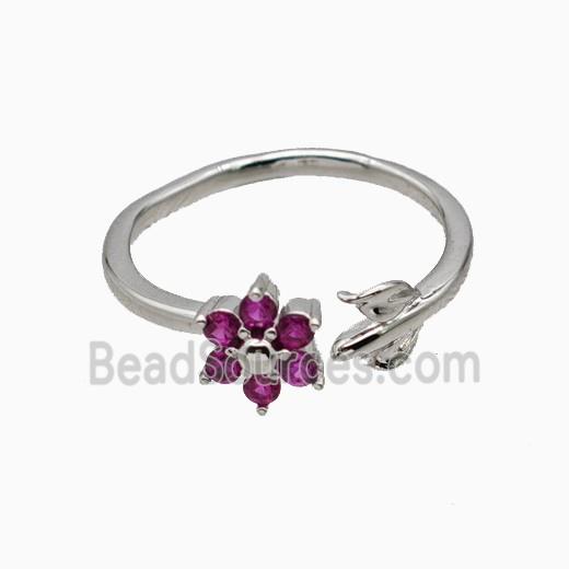 Copper Leaf Flower Rins Pave Zirconia Platinum Plated