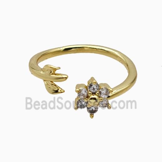 Copper Leaf Flower Rins Pave Zirconia Gold Plated