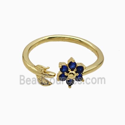 Copper Leaf Flower Rins Pave Zirconia Gold Plated
