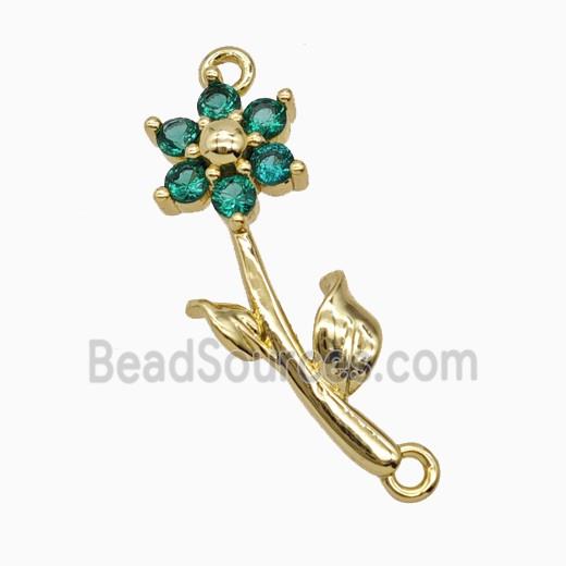 Copper Flower Pendant Pave Zirconia 2loops Gold Plated
