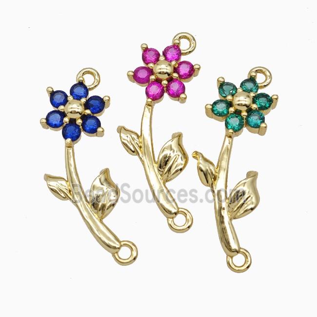 Copper Flower Pendant Pave Zirconia 2loops Gold Plated Mixed