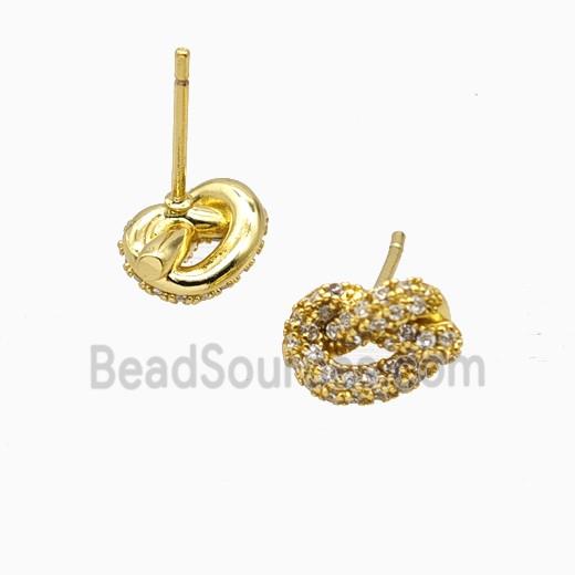 Copper Knot Stud Earrings Pave Zirconia Gold Plated