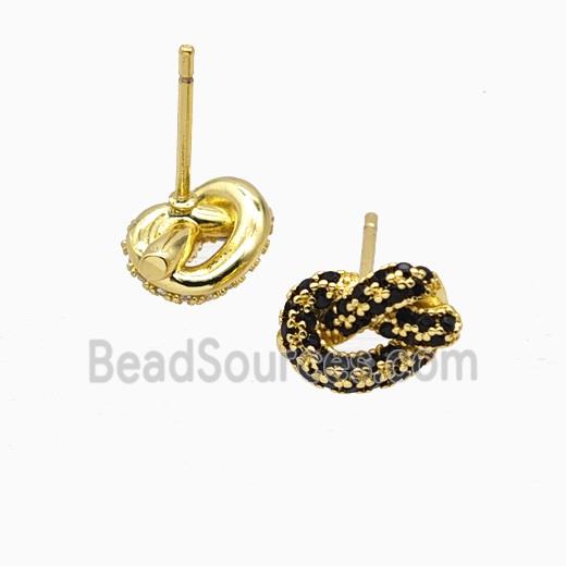 Copper Knot Stud Earrings Pave Zirconia Gold Plated