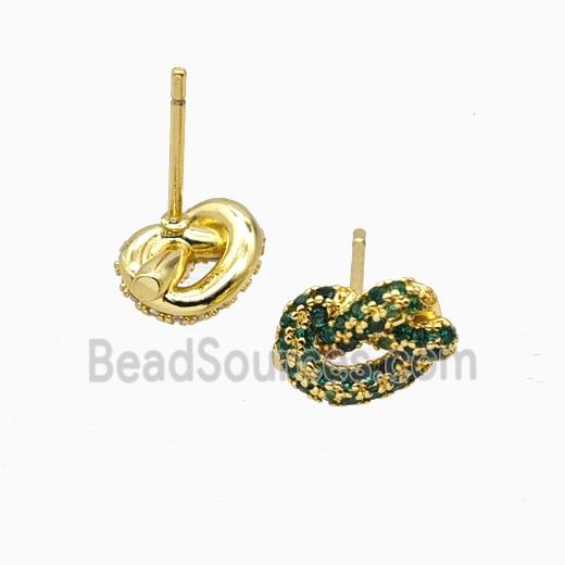 Copper Knot Stud Earrings Pave Zirconia Gold Plated