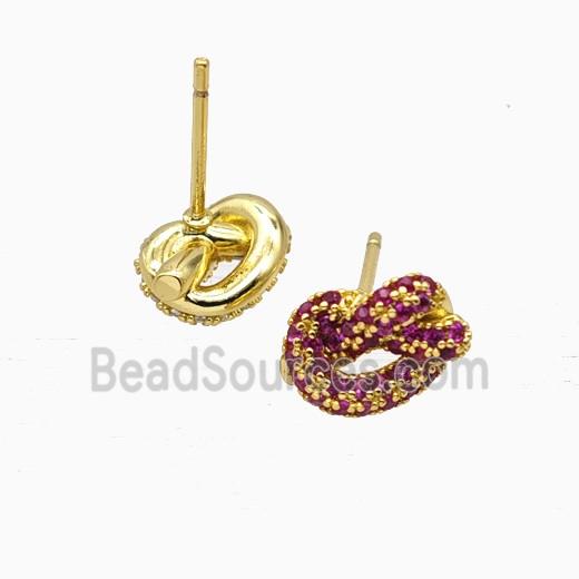 Copper Knot Stud Earrings Pave Zirconia Gold Plated