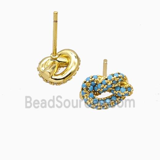 Copper Knot Stud Earrings Pave Zirconia Gold Plated